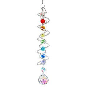 Set of 2 Crystal Suncatcher Wind Spinner 3D Gazing Ball Spiral 17.75 Rainbow